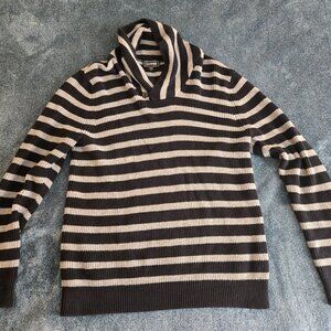 Express Cowl Neck Cable Knit Tunic Sweater Large Black White Striped